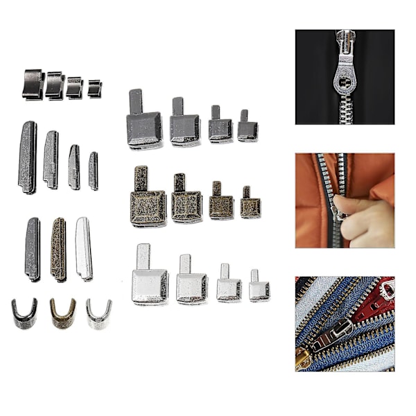 24 Set Metall Blixtlås Huvud Reglage Införing Stift Blixtlås Stopp Tillbehör Plug Blixtlås Reparationssats För Rock Hem Diy (Blandad Färg, Storlek 3/5/8/10)