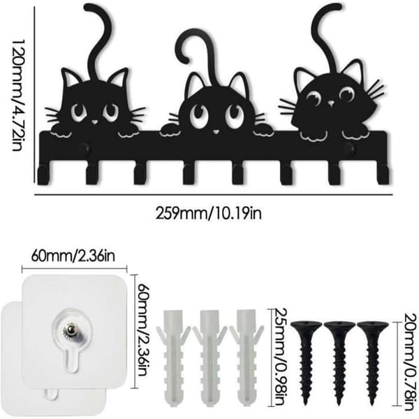 Wall Mounted Key Holder - Key Hook - Key Cabinet - 8 Hooks - Key Organizer for Door Frame - Black - Metal