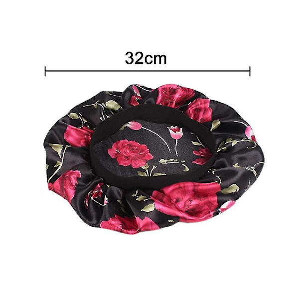 Satin Bonnet Dubbellagers Sömnmössa Tryck Bonnet Bred Elastisk