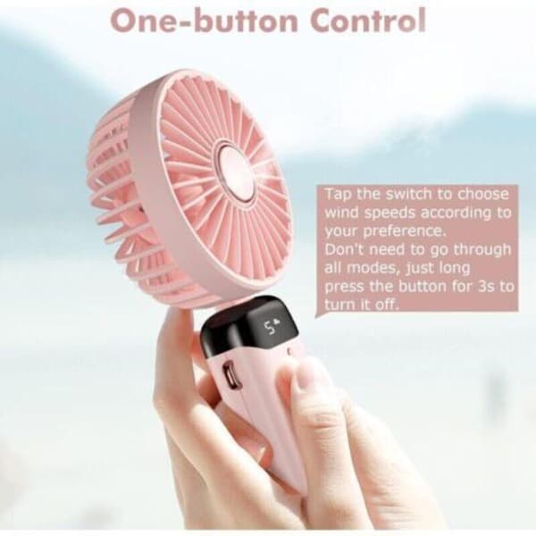 Mini bærbar ventilator, USB genopladelig, 5 blæserhastigheder, med base, foldbar bordventilator.