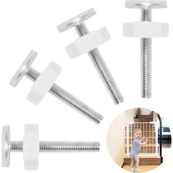 Sett med 4 M10 trykkfester, for babysikkerhetsgrinder/trappegrinder, trykkstenger (hvit)