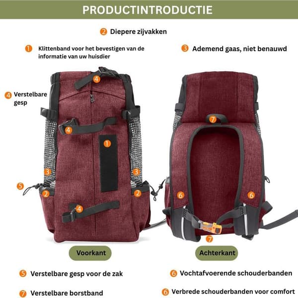 Dog Backpack - Dog Carrier - Dog Bag - Red
