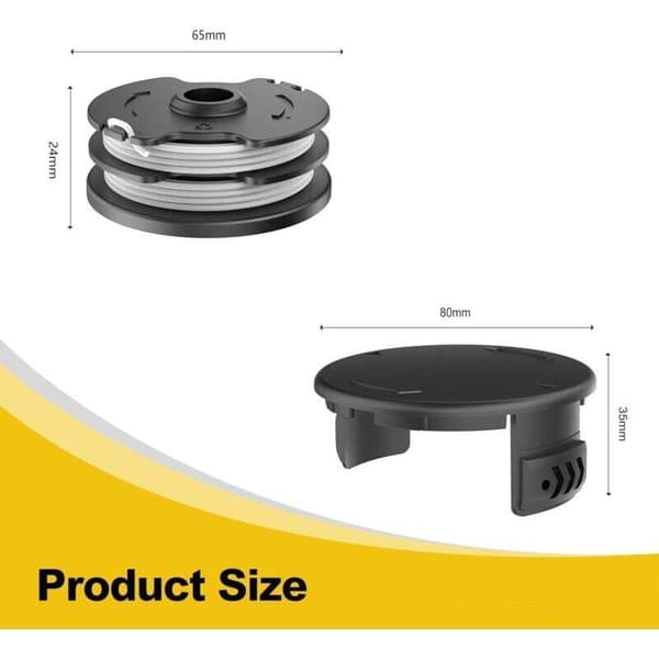 Erstatningsspoler kompatible med Parkside PRT 550 A1/B2/C3 gressklippere (6 spoler + 1 hette)