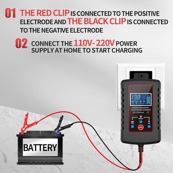 Helt automatisk smart bilbatterilader, batterivedlikeholder drypplader og batteridesulfator