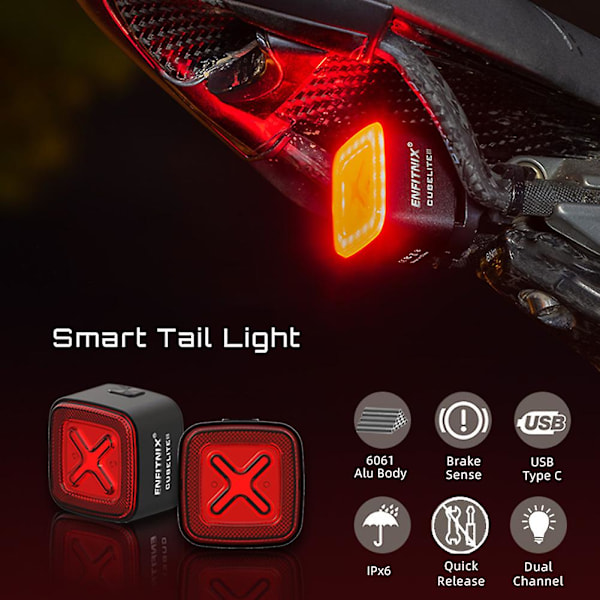 CubeliteIII Cykellygte Smart Baglygte Automatisk Bremse Baglygte Ultra Lys LED Advarsels Natlys