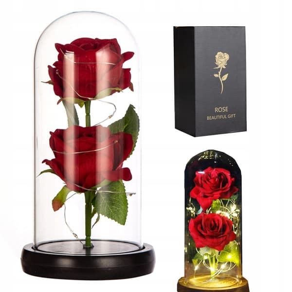 EVIGA DOBBELTROSE I GLAS Lysende LED-GAVE
