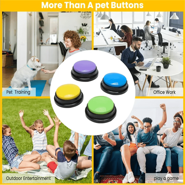 Voice Recording Button, Dog Communication Training Buzzer, Fun Gift, Suitable for Study, Office and Home Use, 4-Pack.