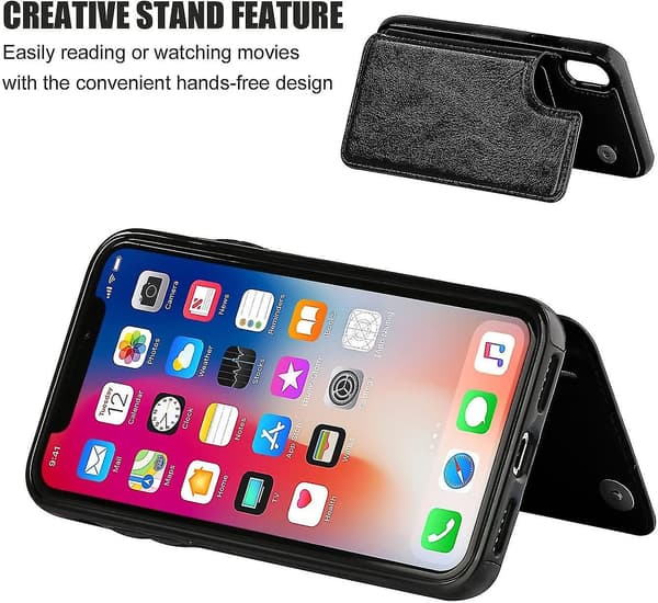 Iphone Xs Iphone X Wallet Case med Kortholder, dobbelt Magnetisk Lås - Sort