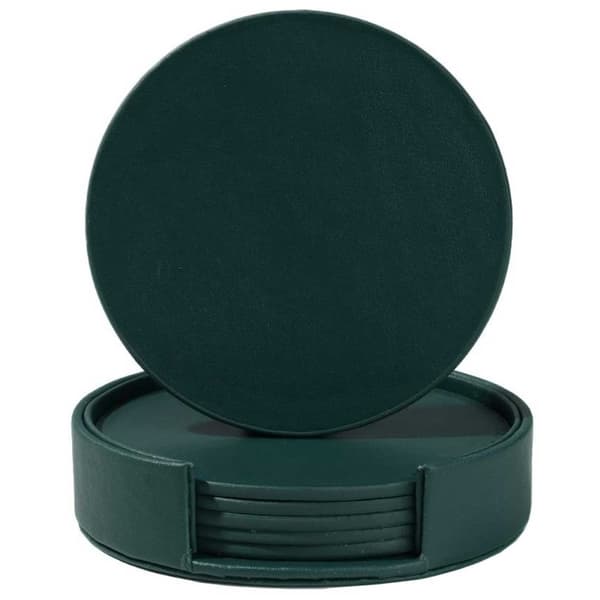 Green Coasters PU Leather 6-Pack with Holder