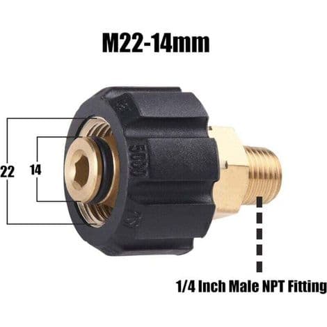 Højtryksrenseradapter, M22 metrisk hun til 1/4 tomme NPT hanfitting, 5000 PSI
