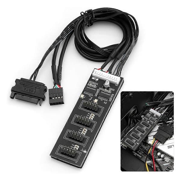 9-pinners USB-header splitter, USB 2.0-header splitter med SATA-strømkabel, intern USB-hub for CPU/RG