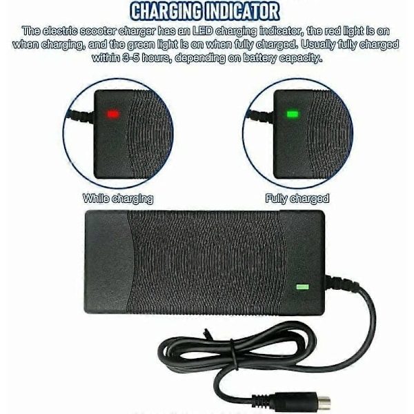Erstatningslader for elektrisk sparkesykkel, universell kompatibilitet 42V 2A adapter med hurtiglading for M365, Pro2, Mi 3, E22