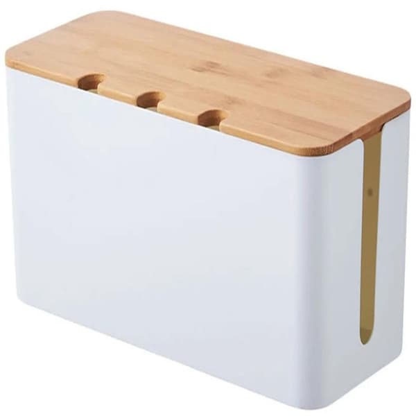 Kabelorganisator - Kabelhåndtering - Kabelholder og ærme til TV-kabler, computer og USB-hub - Bambuslåg - Sort - Kabelboks | Kabelboks opbevaring