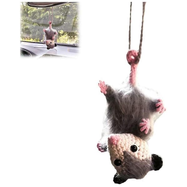 Opossum Bilpynt, Søt Possum Bilpynt, Håndlaget Possum Heklet Bil Speilpynt Tilbehør Dekorasjon