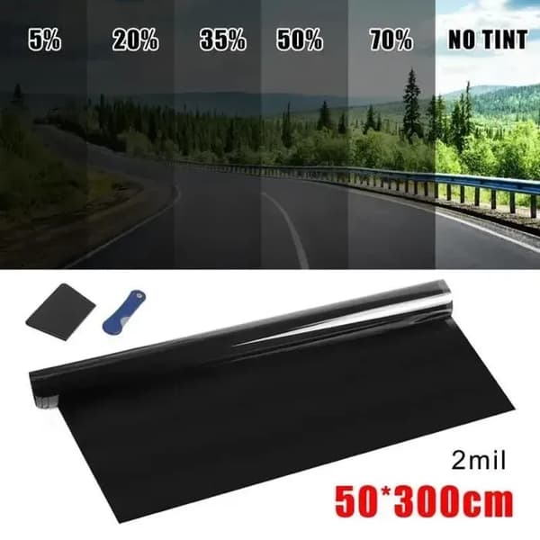 Solfilm för bilrutor - 50x300 cm - Svart - 2 mil tjocklek - 70% VLT