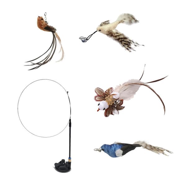 Interactive Cat Teaser with Suction Cup and Replaceable Feathers - Activates Hunting Instinct