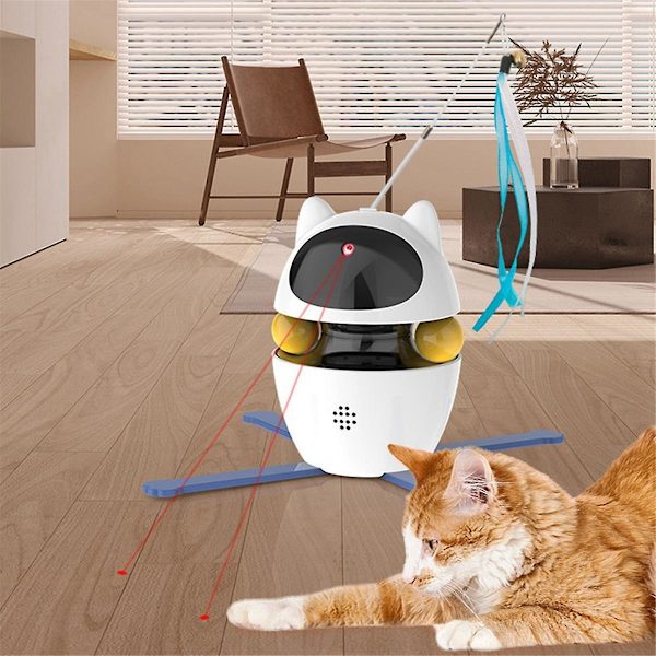 3-i-1 Interaktiva Katt Leksaker för Innekatter Vuxna - Uppgradering USB Laddningsbar Automatisk Kattfjäder