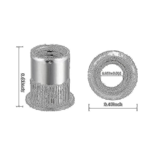 Mutter 100 stk 1/4in-20unc Rustfritt Stål 304 Overflate Flatt Hode Rivmutter Gjenget Innsatsmutter Knurlet Kropp