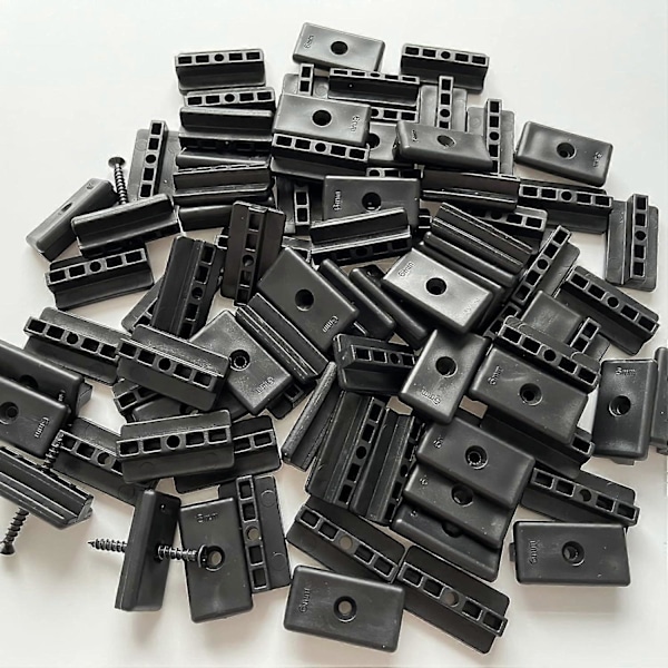 100 stk. WPC Clips, 6mm Plast Terrassebrædde Clips til WPC/BPC Lægte, Skjult Fastgørelse med T-Clip + Skruer (Sort)