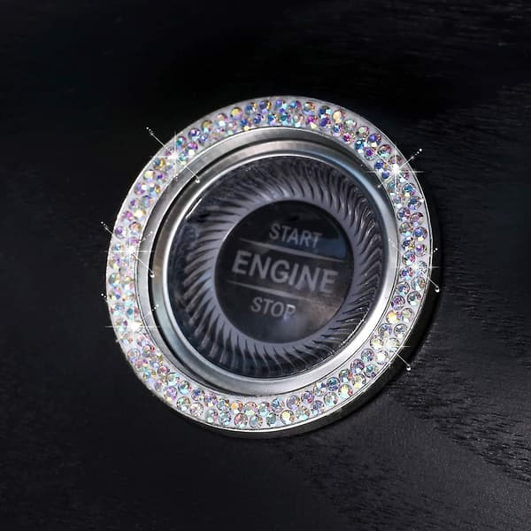 Tryk-for-at-starte Knap Ring Emblem Mærkat 2 stk. Diamant Bil Ring Mærkater Rhinestone Bil Tilbehør Interiør Til Kvinder