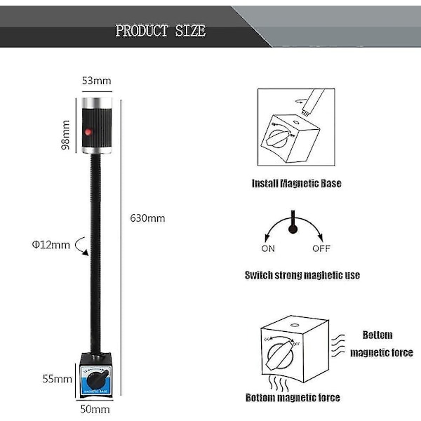 Justerbar LED-arbetslampa i aluminiumlegering med magnetfot, LED-maskinarbetslampa 360 roterbar med strömbrytare, för CNC-maskinverktyg, 9W 220V - - - -