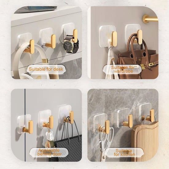 Self-adhesive clothes hooks and towel hangers - 4-pack, multifunctional, suitable for bathroom, kitchen, etc.