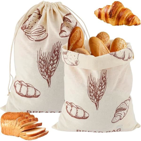 Brödpåse - Set om 2 - 40x30 cm - Linne - Dragsko - Återanvändbar