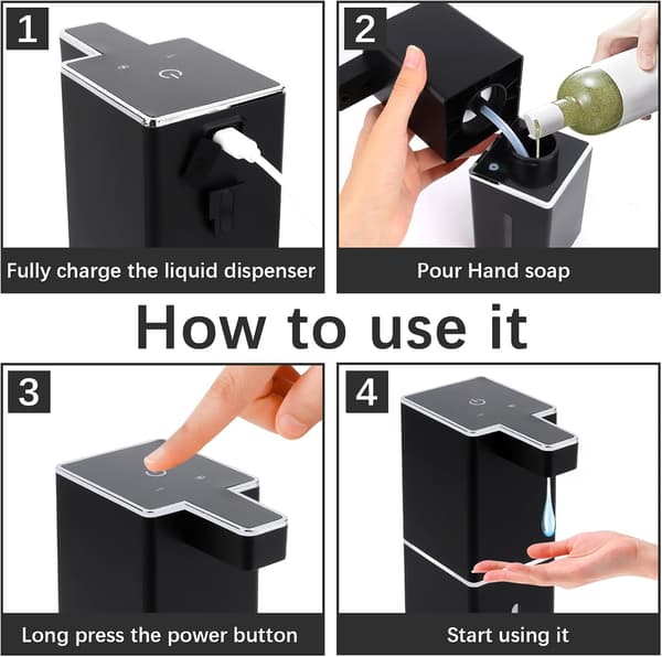 380 ml Automatic Wall-Mounted Soap Dispenser, USB-C Rechargeable IPX5 Waterproof Contactless Electric