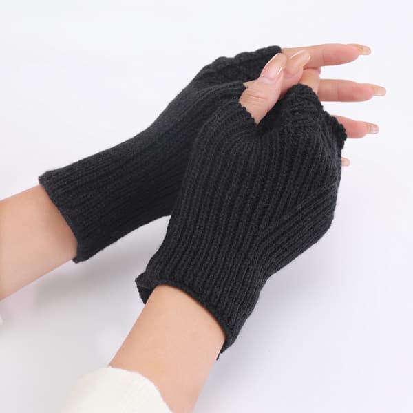Strikkede handsker med korte fiskeskæl, sort
