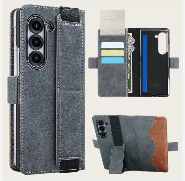 Samsung Galaxy Z Fold-deksel med kortholder og stativ Grå Modell 4