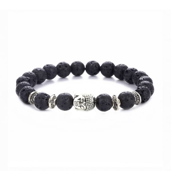 Håndlavet Armbånd Sort Lavasten og Sølv Buddha