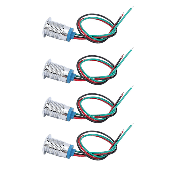 12mm Vattentäta Förtrådade Runda LED-Indikatorlampor - 4 Set, Gemensam Katod, 2-Färg (Röd och Grön), 3-6V