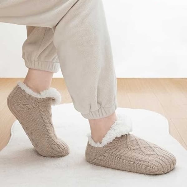 Hjemmesko-sokker – Bløde, varme, forede hjemmesko, vælg størrelse, beige