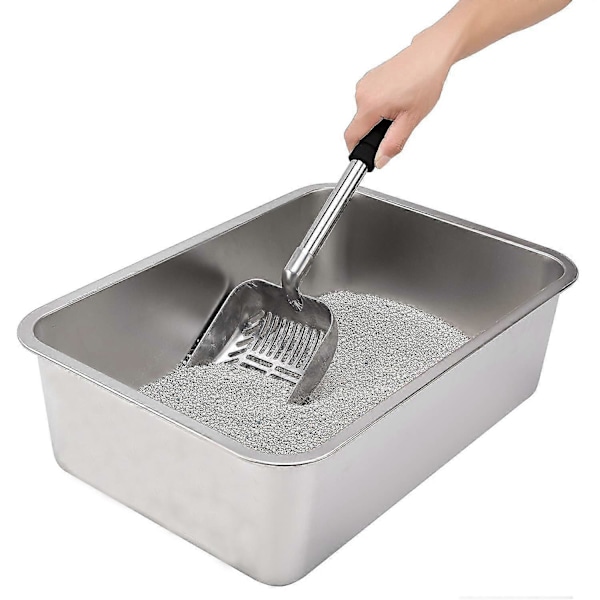Metall Kattsandsspade med Djup Skyffel och Långt Handtag Avtagbar Rostfri Non-stick Kattsand