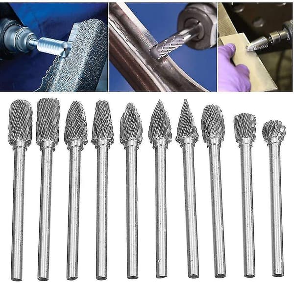 10 stk Dobbel Wolfram Kutter Solid Karbid Stål Roterende Filsett 3mm Skaft Twist Bor For Dremel Roterende Verktøy