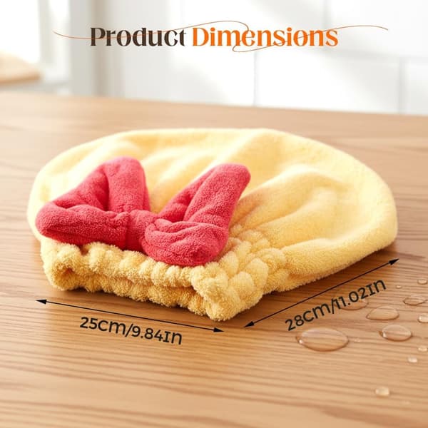 Microfiber Hair Drying Towel for Women, Super Absorbent and Quick Drying, with a Soft Bow, Thickened Wet Hair Cap (Wine Red + Yellow)