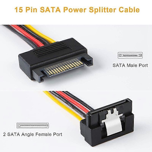 SATA-virtajohto, 2 kpl 20 cm SATA 15-nastainen uros - 2XSATA 15-nastainen alas kulmassa oleva naaras virtajakaja C