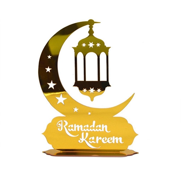 Ramadan Kareem Akryl Ornamenter Guld Måne Stjerne Lanterne Eid Mubarak Dekorationer C