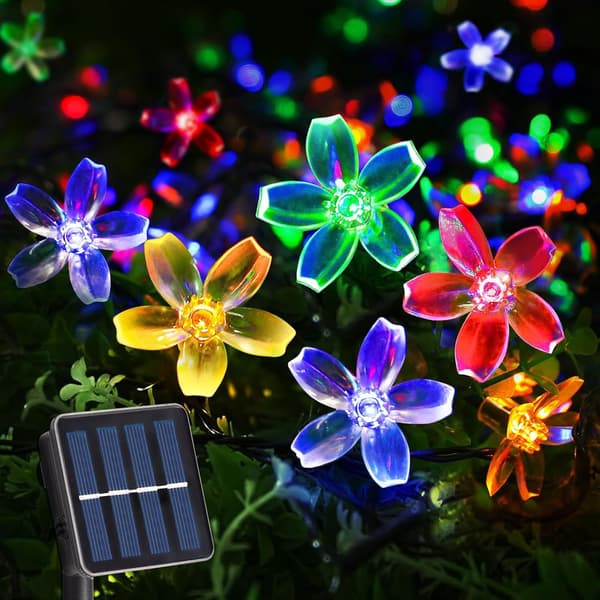 Utendørs solcellelyslenke, 7m 50 LED BLOMSTERLYS MED 2 lysmoduser for jul, trær, hage, terrasse, balkong