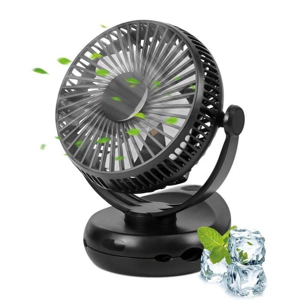 3-i-1 Ventilator - Mini - 10.000 mAh Batteri - 4 Hastigheder - 360° Klips