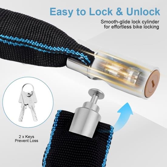 Bicycle lock with two keys - 100 cm long - suitable for bicycles, motorcycles and scooters.