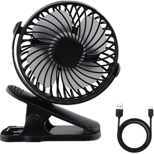 Stille Clip-on Ventilator. USB Genopladelig 360° Bordventilator, Stille Clip-on Ventilator til Barnevogne og Camping