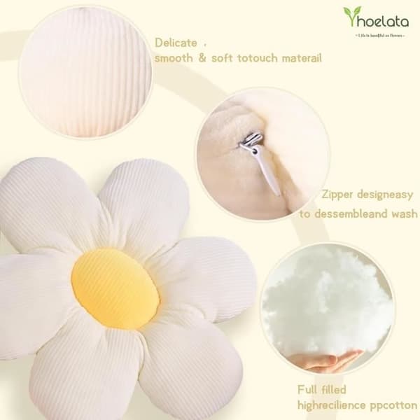 Dekorativ pute - Blomst - Prestekrage - 40 cm - Polyester - Myk og elastisk