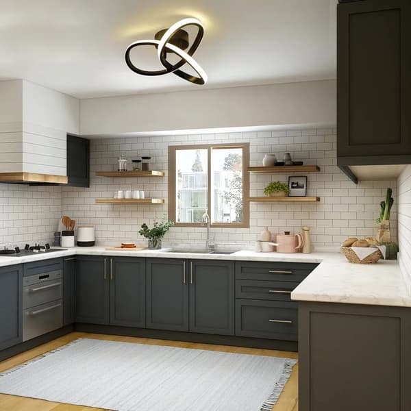 Black Ceiling Light for Bedroom, Tri-color Light (Warm White), Modern Geometric Design, 25.5 cm