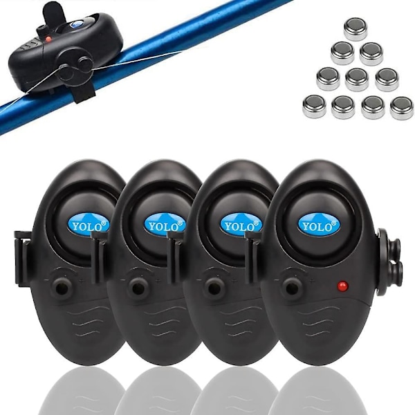 4-pack fiskebitetlarm, justerbar volymknapp, uppgraderad elektronisk spöbete-larmindikator LED-larm dag/natt karpfiske utomhus