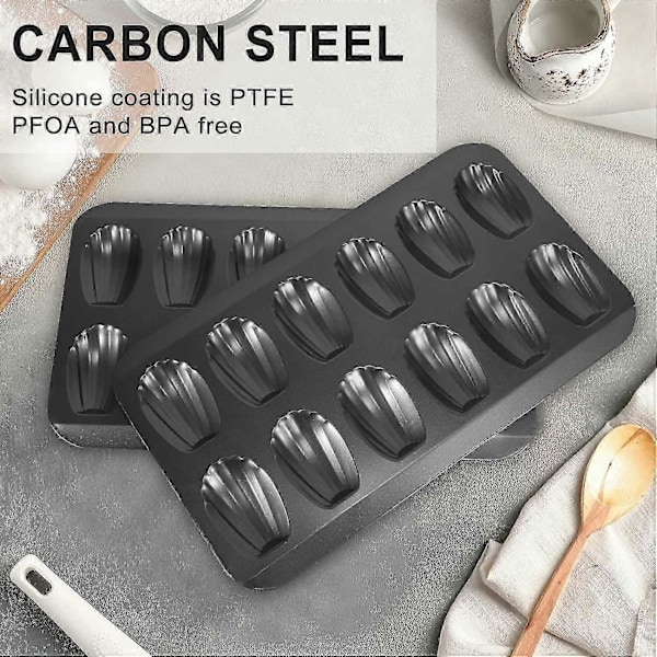 2 Pakker Non-stick Madeleine Form, Bakeform 12 Med Skjellkake Bakebrett Sjokolade Non-stick Bak