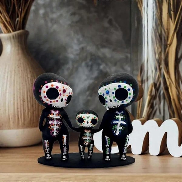 Kraniefamilie Figurer Resin Håndværk Sød Statue Dekorativ Sukkerkranier HandA