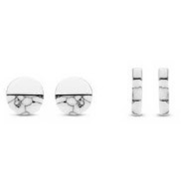 White Pattern Earring Set in Silver Tone from Victoria