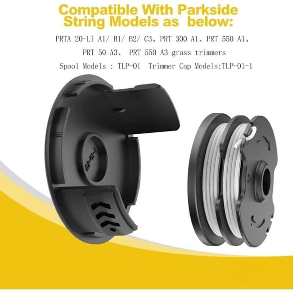 Erstatningsspoler kompatible med Parkside PRT 550 A1/B2/C3 gressklippere (6 spoler + 1 hette)