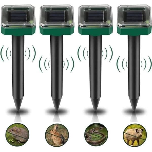 4-pack Solardrivna Ultraljudsskrämmare, Solcellsdriven Mullvadsskrämma Musavvisare Utomhus för Trädgårdar Gophers Ormar